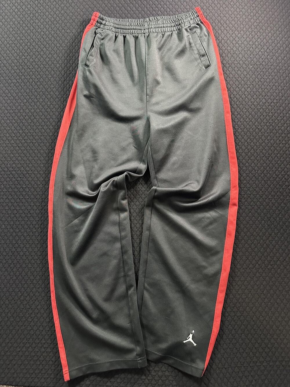 Jordan Track Pants Mens XL Black Red Elastic Waist Pockets Basketball Stripe